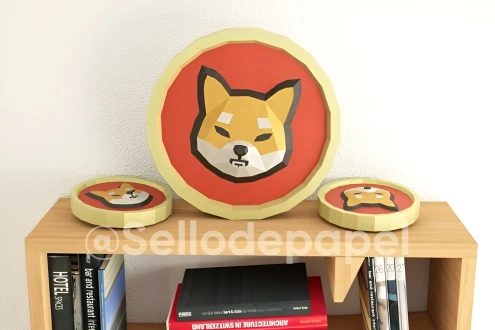 Shiba Inu Coin Crypto Papercraft PDF Plantilla DIY 3d Modelo FanArt Escultura de Papel Low Poly Pepakura Craft Manualidad Papel Paper Arte