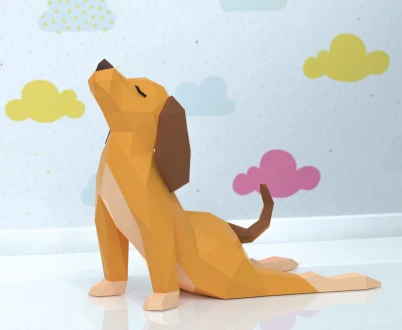 Dog Yoga Papercraft, Lowpoly, Lowpoly Papercraft