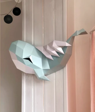 Cloud and Flying Whale for Creative Crafts & Decor, PDF Template, Paper Sculpture, DIY, Pepakura Pattern, Handmade, Papercraft, Lowpoly, Lowpoly Papercraft, BUMAGID