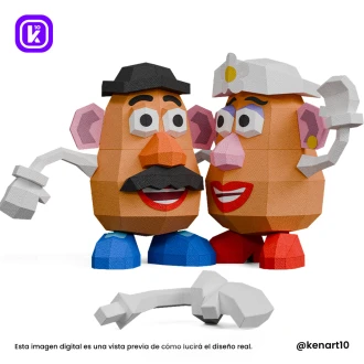Mr. and Mrs. Potato Head, Sr. Sra. Cara de Papa, Toy Story, Walt Disney Papercraft Low Poly 3d DIY Kenart10