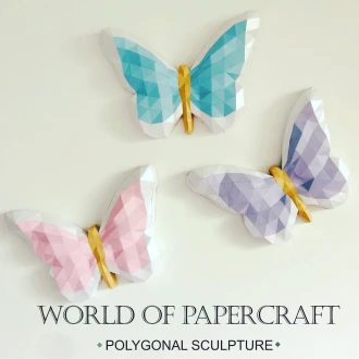 Butterflies Wall Papercraft, Paper Sculpture, Low Poly PDF Template, DIY Decor & Gift