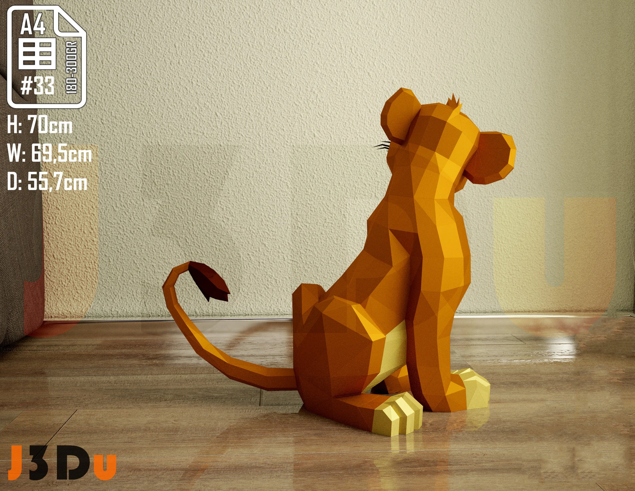 Simba, The Lion King Papercraft PDF, Template For office, Room, Decor, DIY gift for friends, family, Low poly Paper, Paper Craft 3D kit by J3Du