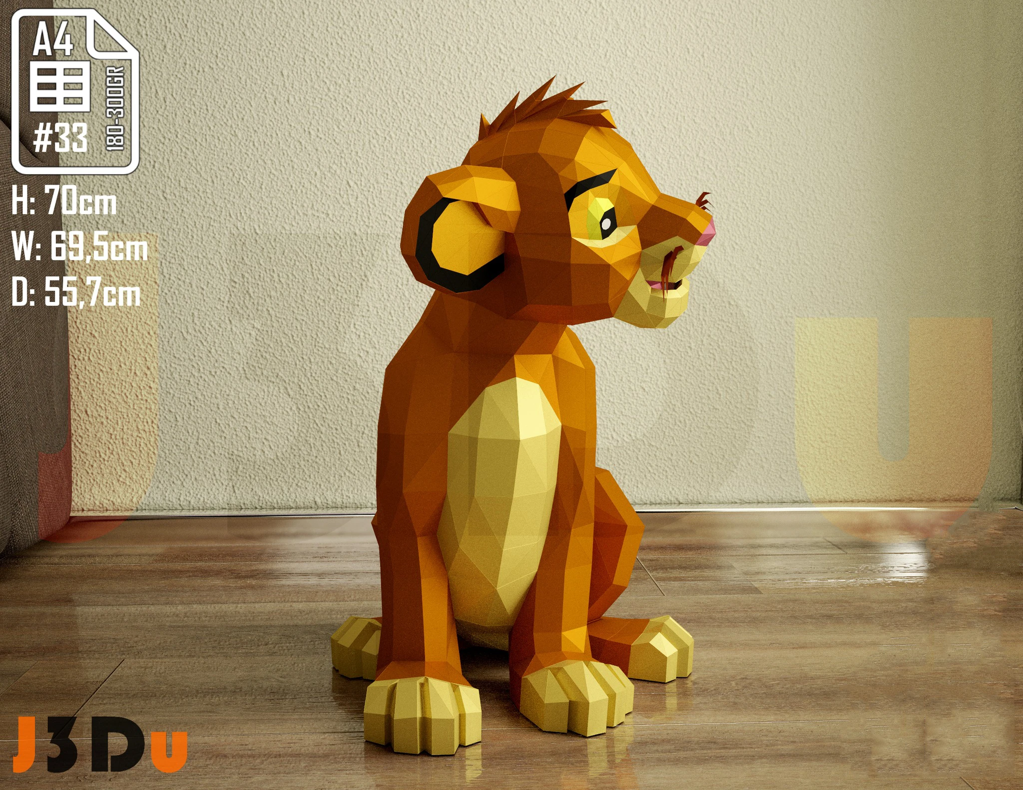 Simba, The Lion King Papercraft PDF, Template For office, Room, Decor, DIY gift for friends, family, Low poly Paper, Paper Craft 3D kit by J3Du