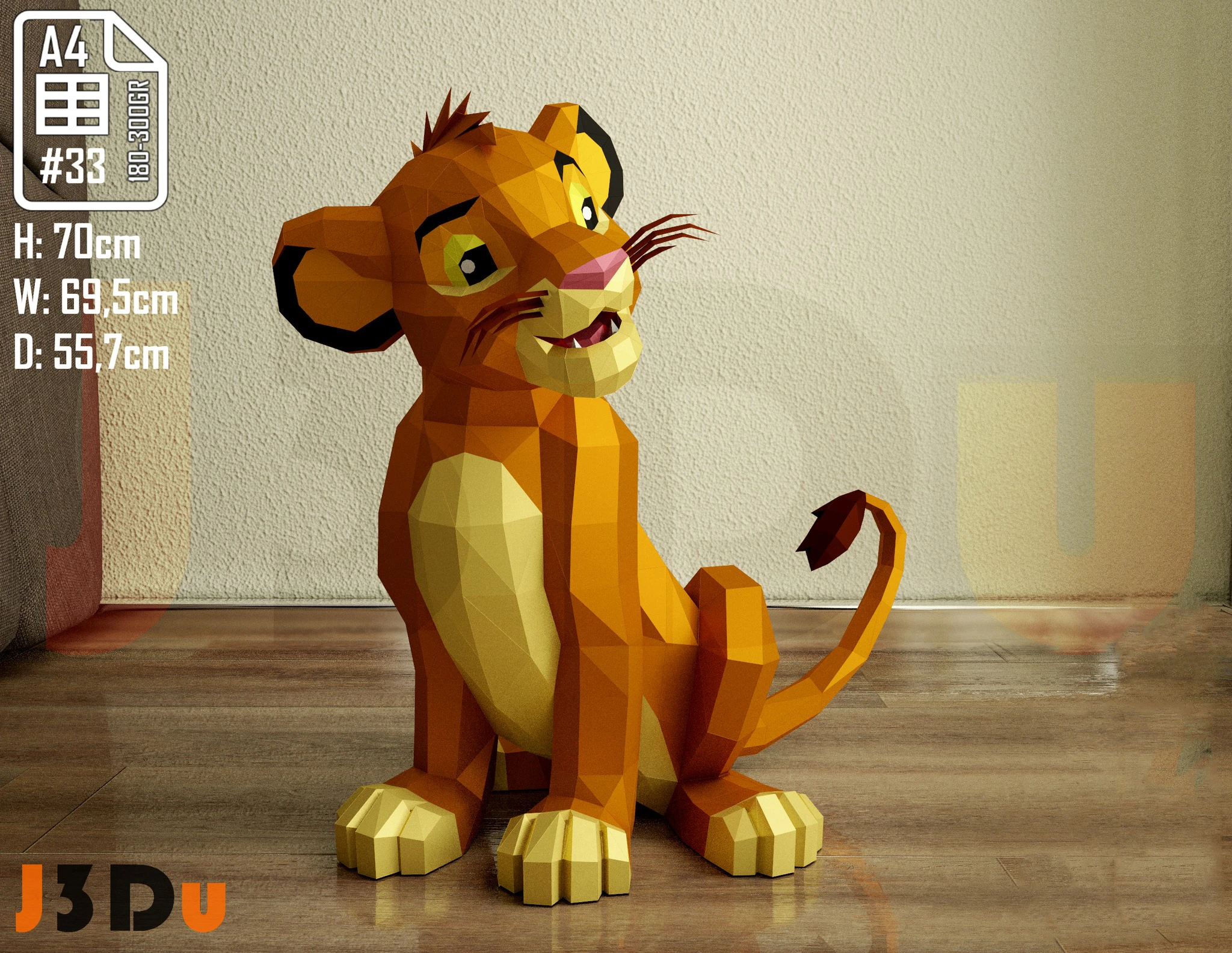 Simba, The Lion King Papercraft PDF, Template For office, Room, Decor, DIY gift for friends, family, Low poly Paper, Paper Craft 3D kit by J3Du