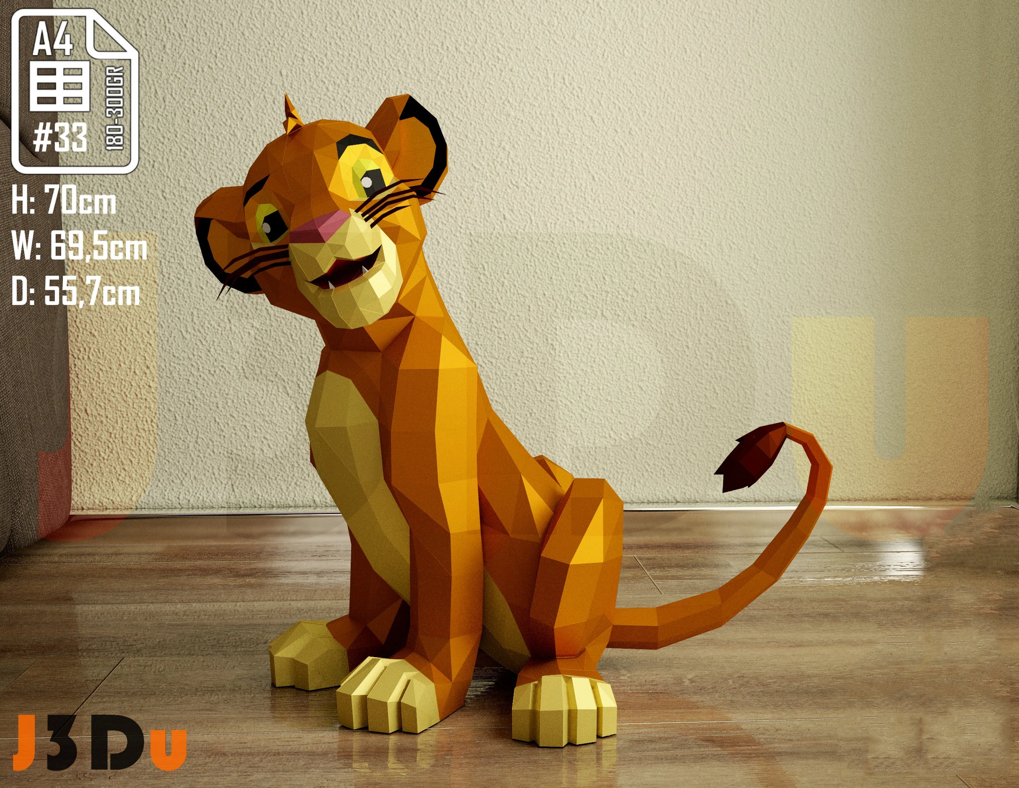 Simba, The Lion King Papercraft PDF, Template For office, Room, Decor, DIY gift for friends, family, Low poly Paper, Paper Craft 3D kit by J3Du