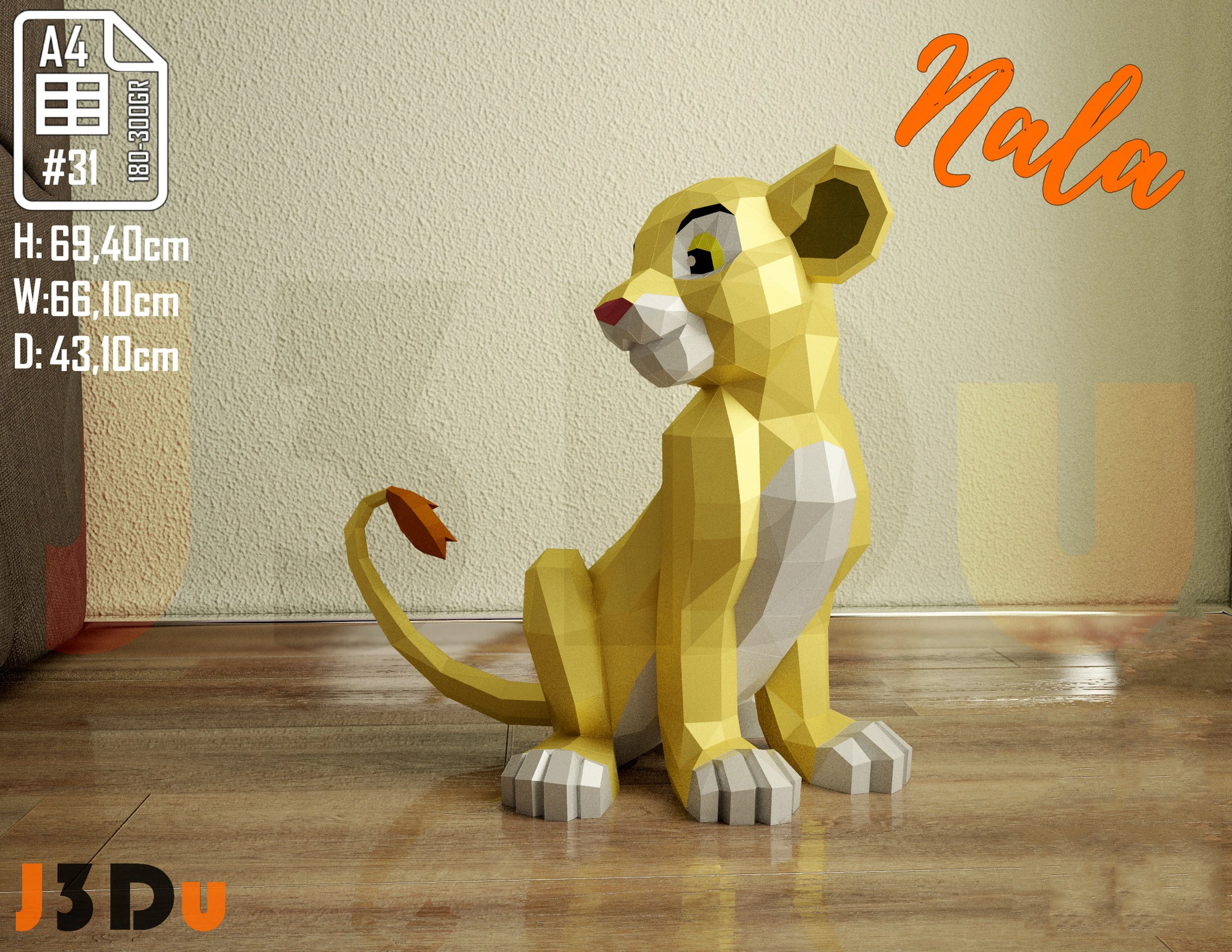 Nala, The Lion King Papercraft PDF, Template For office, Room, Decor, DIY gift for friends, family, Low poly Paper, Paper Craft 3D kit by J3Du