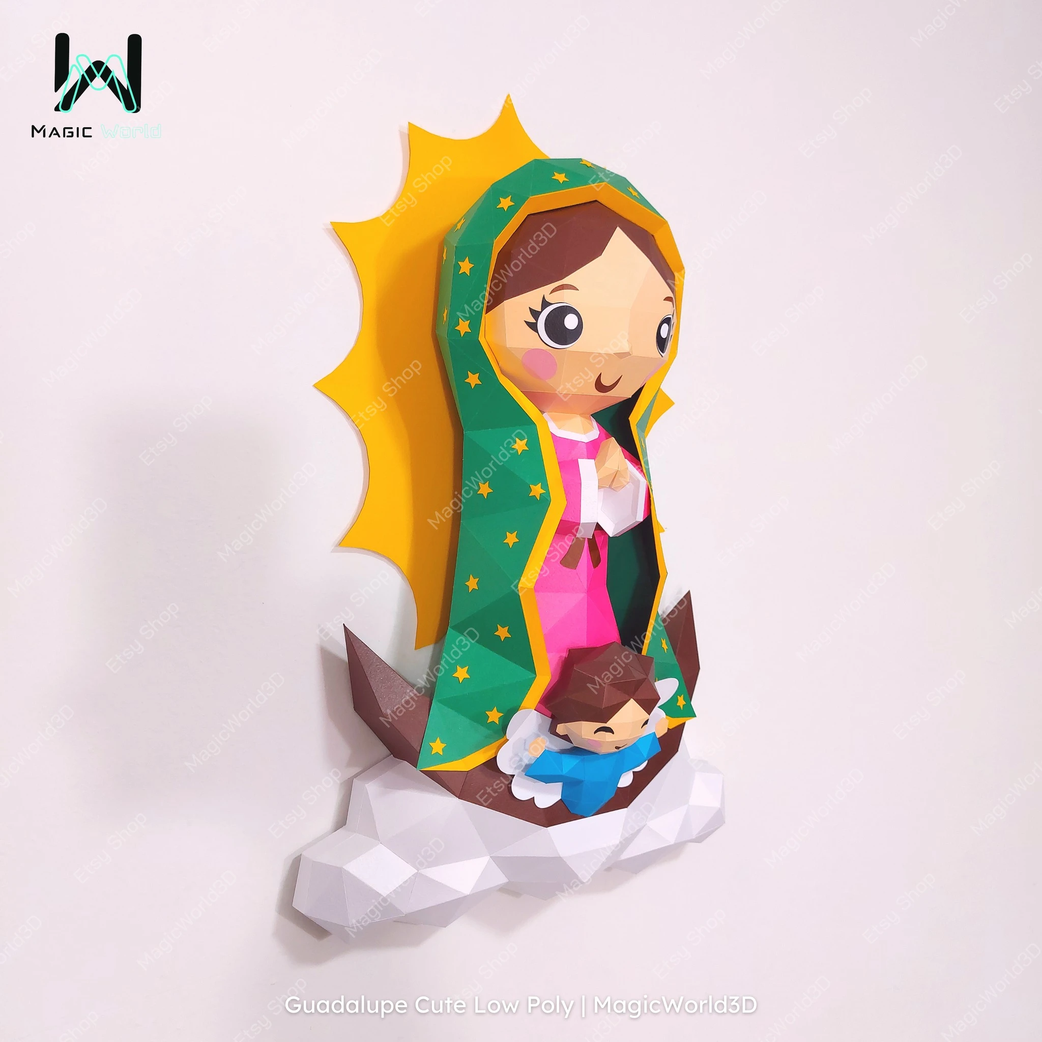 Cute Guadalupe Low Poly, Papercraft, PDF template, Paper model, Sculpture, 3D puzzle, Polygonal model, Lowpoly