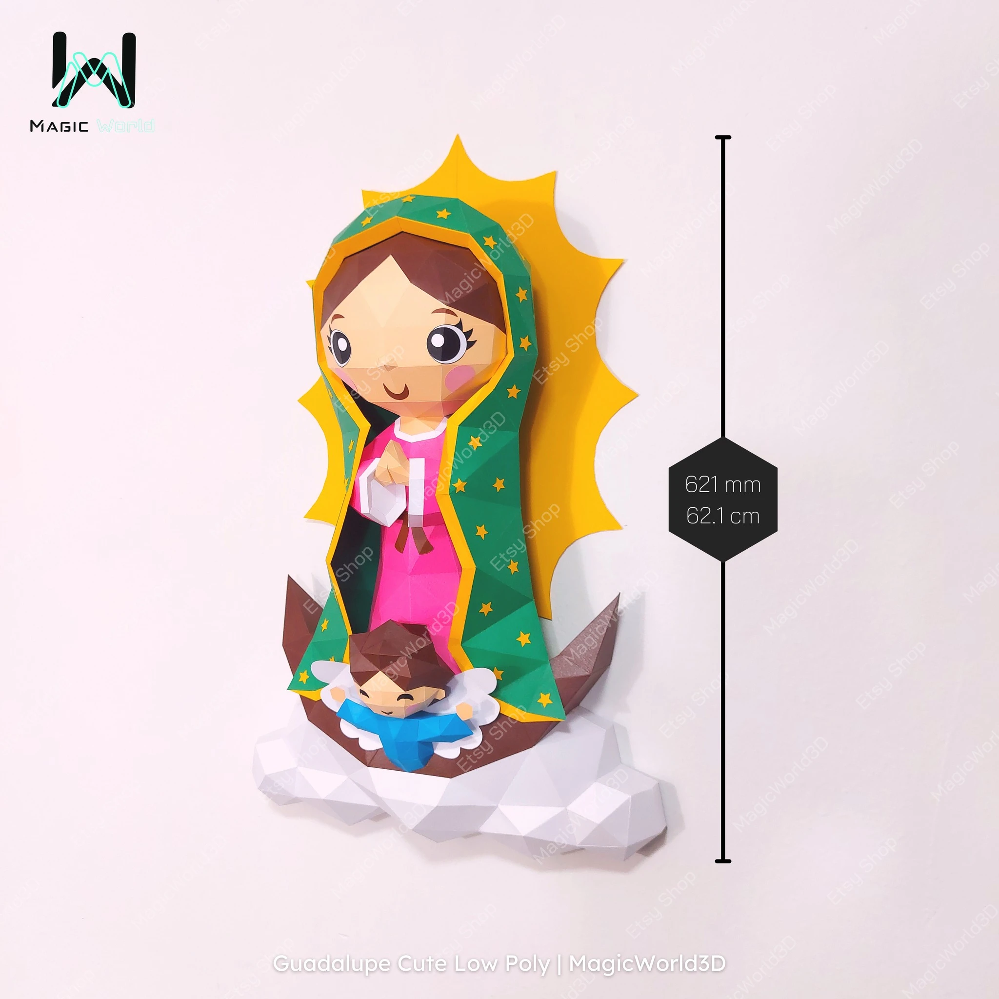 Cute Guadalupe Low Poly, Papercraft, PDF template, Paper model, Sculpture, 3D puzzle, Polygonal model, Lowpoly