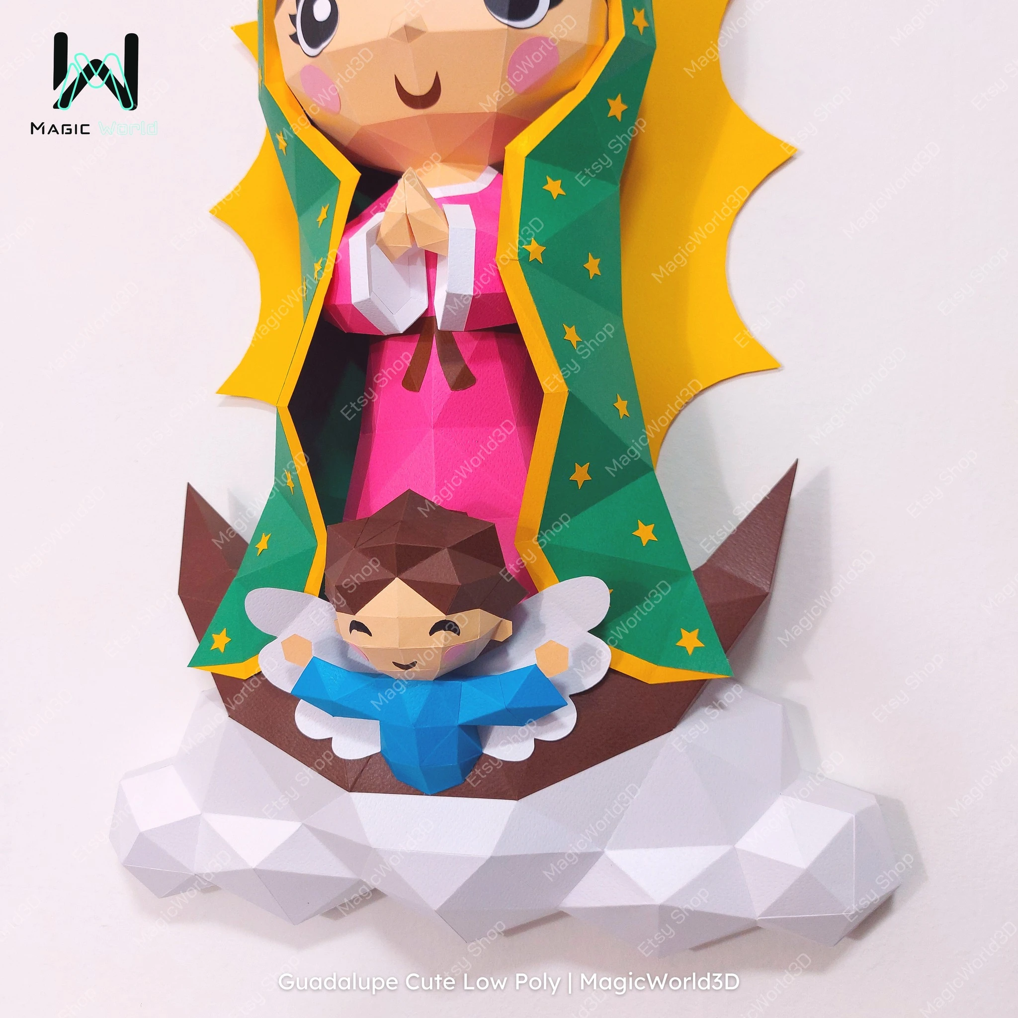 Cute Guadalupe Low Poly, Papercraft, PDF template, Paper model, Sculpture, 3D puzzle, Polygonal model, Lowpoly