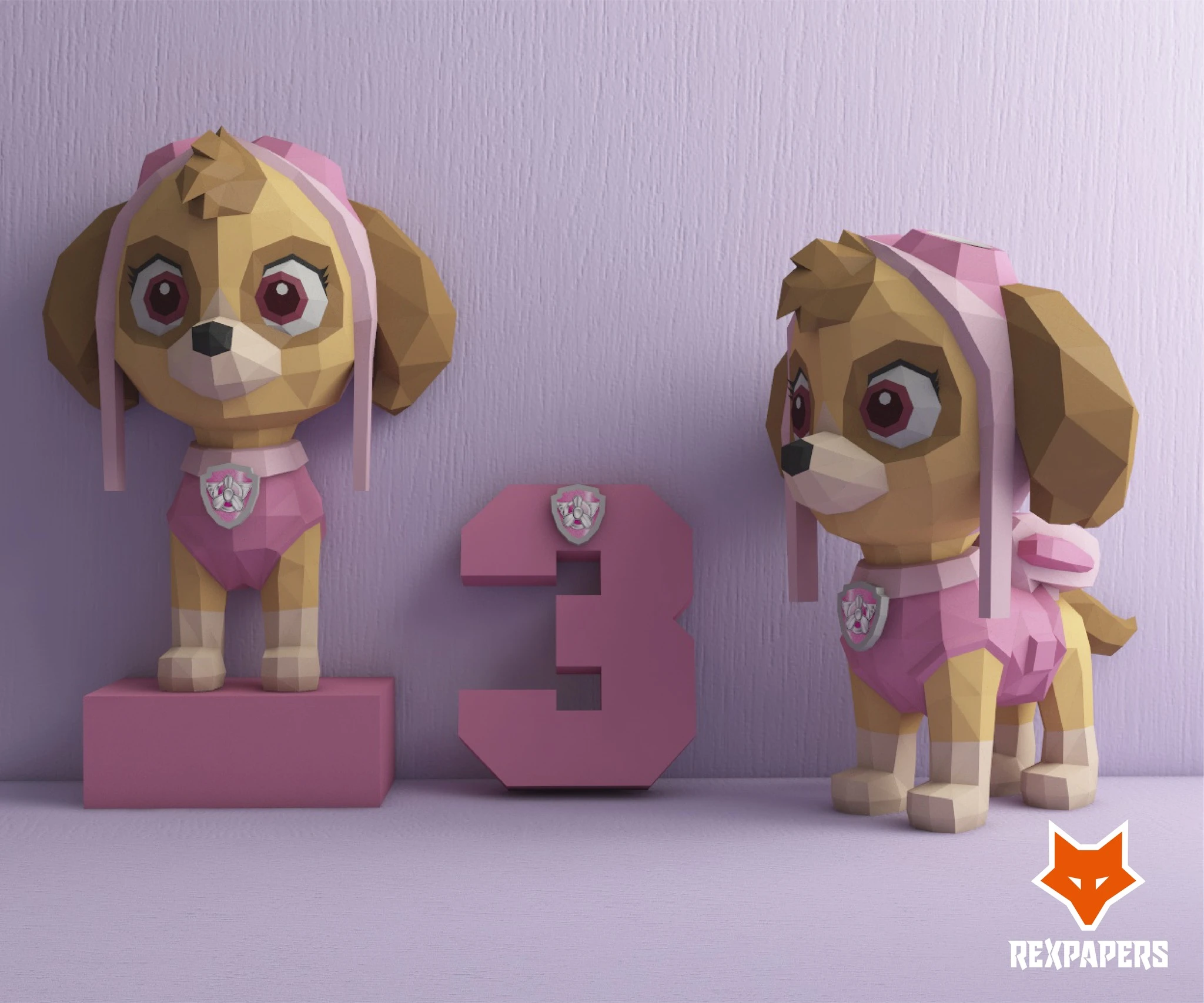 Skye, PAW Patrol Papercraft, PDF Template, DIY 3d Model, FanArt, Paper Sculpture, Low Poly, Pepakura Craft, Manualidad