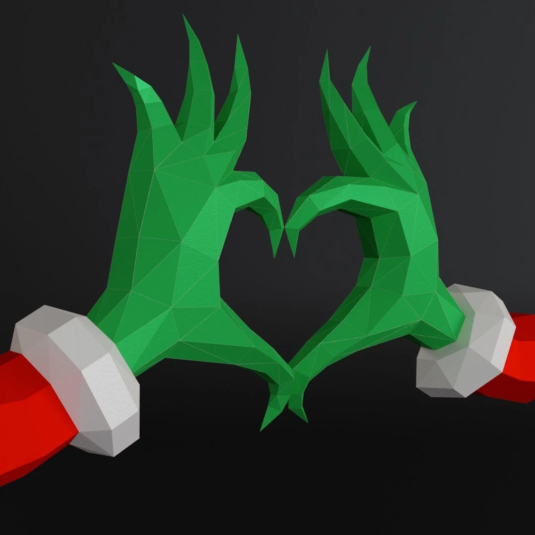 Grinch Heart Hands 3D Digital Template PDF | DIY Papercraft | Christmas | Instant Download |