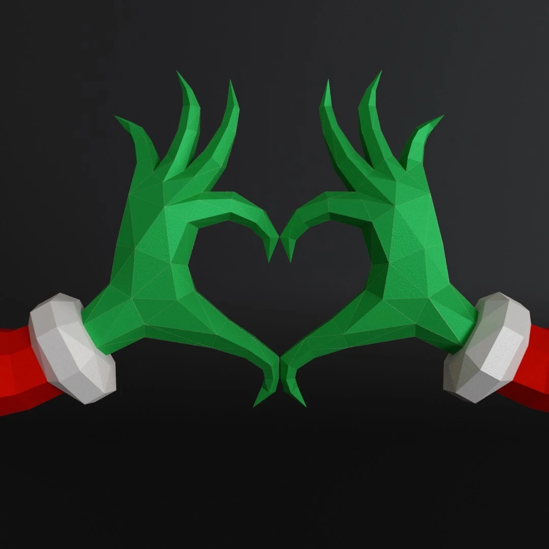 Grinch Heart Hands 3D Digital Template PDF | DIY Papercraft | Christmas | Instant Download |