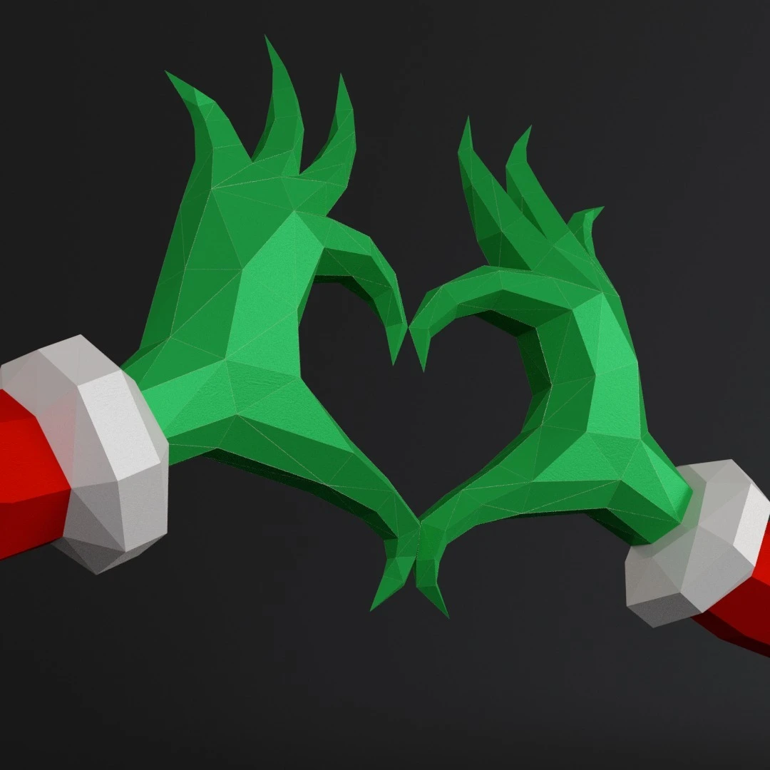 Grinch Heart Hands 3D Digital Template PDF | DIY Papercraft | Christmas | Instant Download |