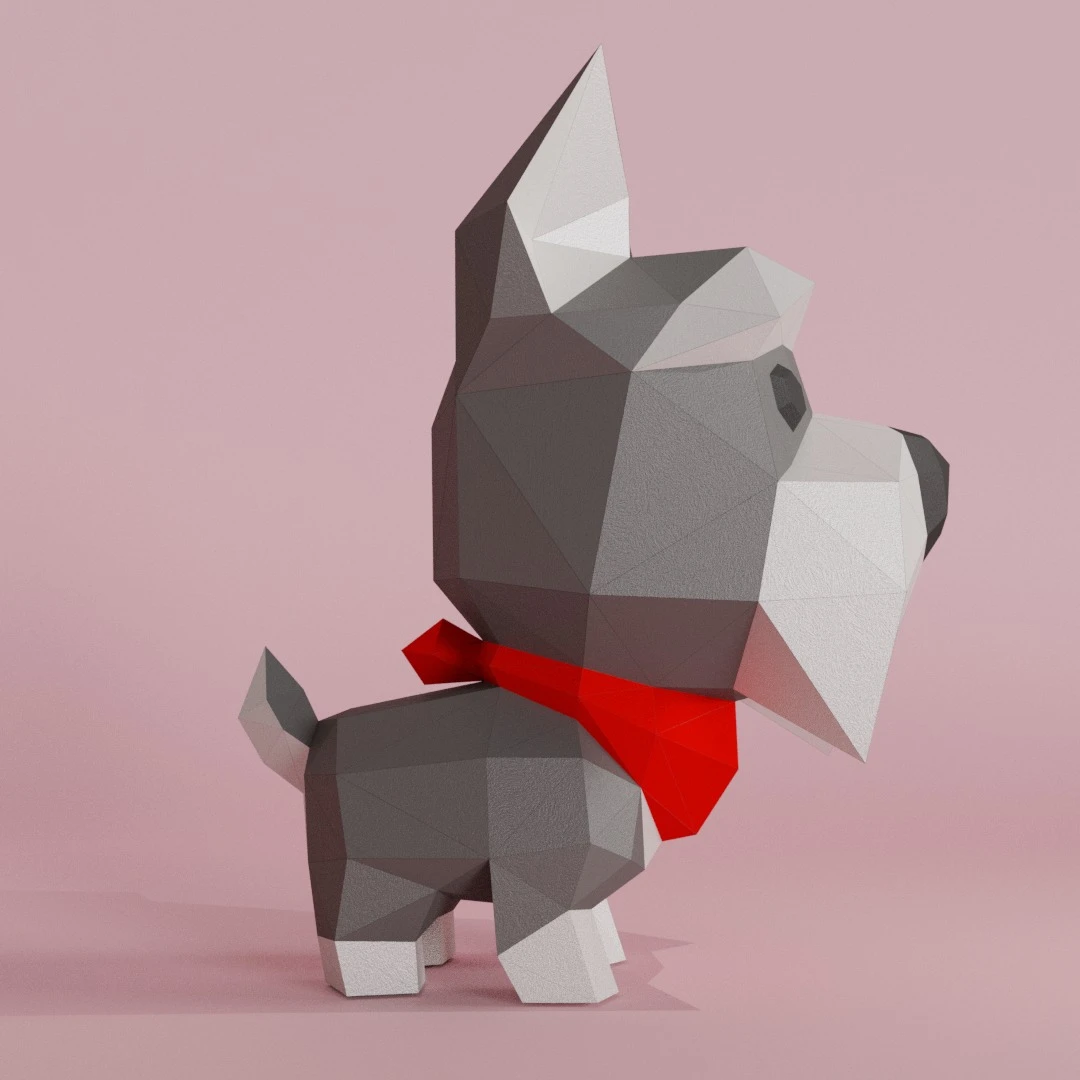 3D Low Poly Schnauzer Puppy DIY | Printable Papercraft | Unique Geometric Decoration | Original Gift | Relaxing Craft | PDF model