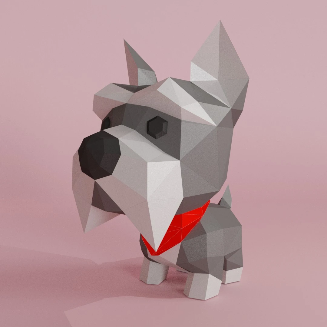 3D Low Poly Schnauzer Puppy DIY | Printable Papercraft | Unique Geometric Decoration | Original Gift | Relaxing Craft | PDF model