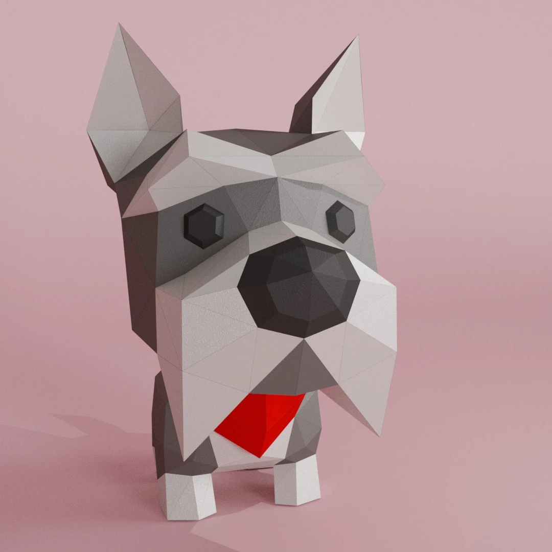 3D Low Poly Schnauzer Puppy DIY | Printable Papercraft | Unique Geometric Decoration | Original Gift | Relaxing Craft | PDF model