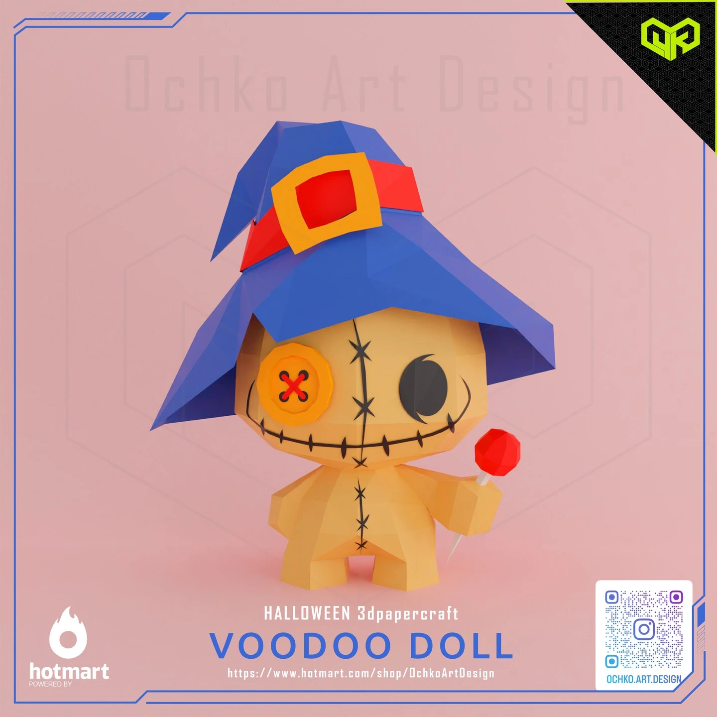 Halloween Voodoo Doll Low poly Papercraft | OchkoArtDesign