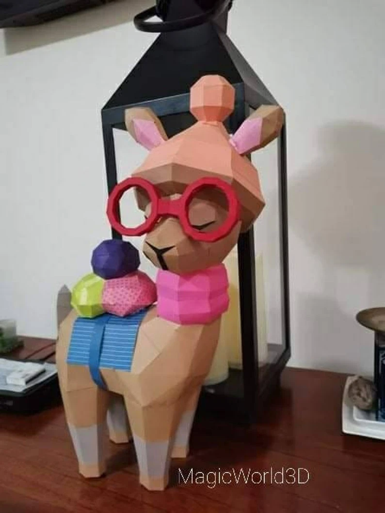 Baby Llama Version 2, LLama bebé Versión 2 Low Poly, Papercraft, PDF template, Paper model, Sculpture, 3D puzzle, Polygonal model, Lowpoly