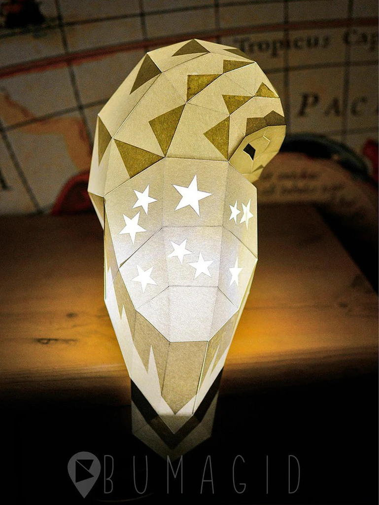 Owl Lamp for Creative Crafts & Decor, PDF Template, Paper Sculpture, DIY, Pepakura Pattern, Handmade, Papercraft, Lowpoly, Lowpoly Papercraft, BUMAGID