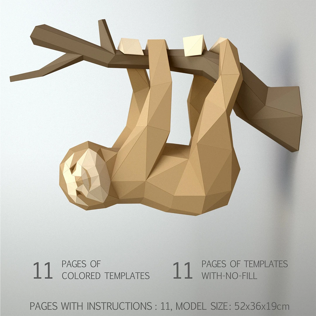 3D papercraft DIY The Sloth Low Poly GoPapercraft