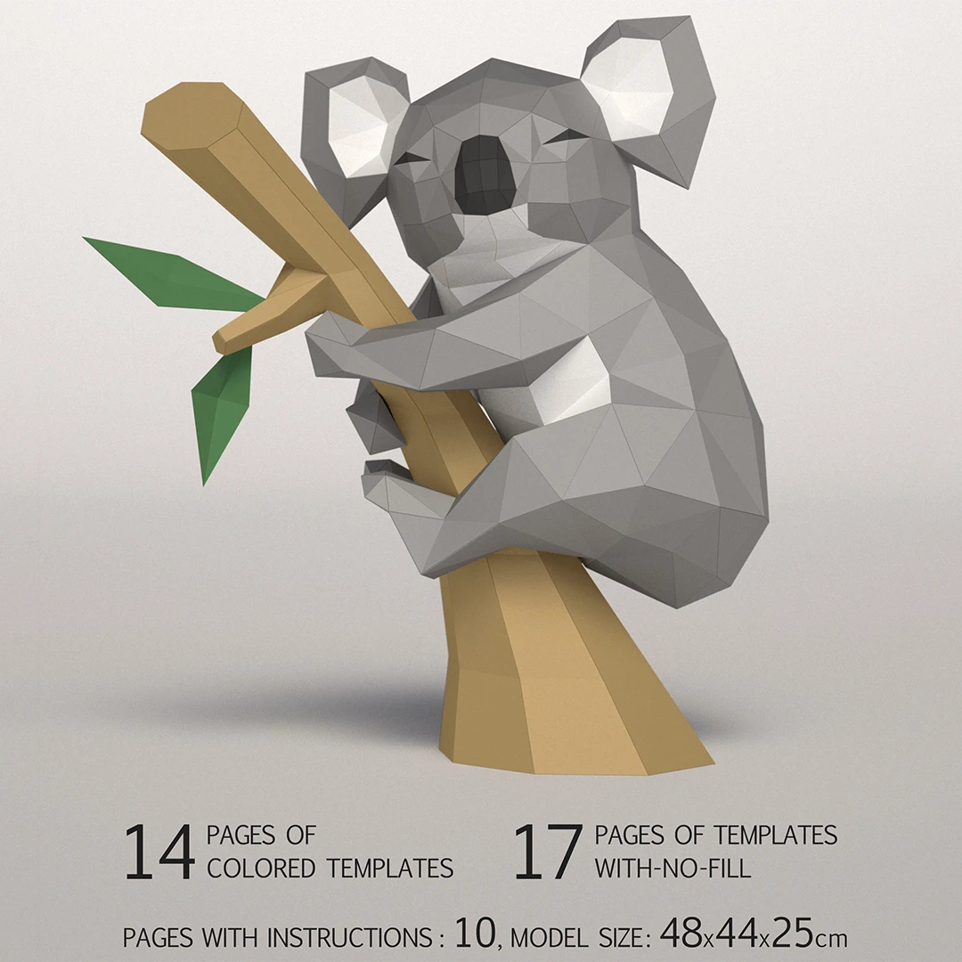 3D papercraft DIY The Koala Low Poly GoPapercraft