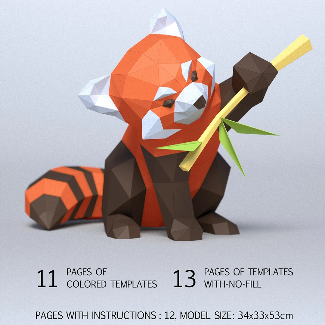 3D papercraft DIY The Red Panda Low Poly GoPapercraft