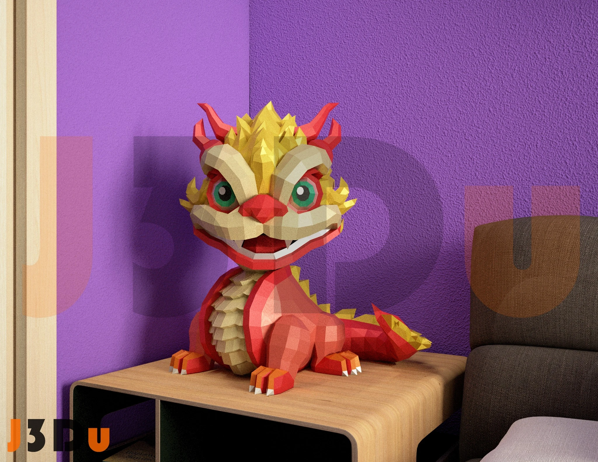 Dragon Año Nuevo Lunar. Happy Chinese New Year of Dragon Papercraft PDF, Template For office, Room, Decor, DIY gift for friends, family, Low poly Paper, Paper Craft 3D kit by J3Du