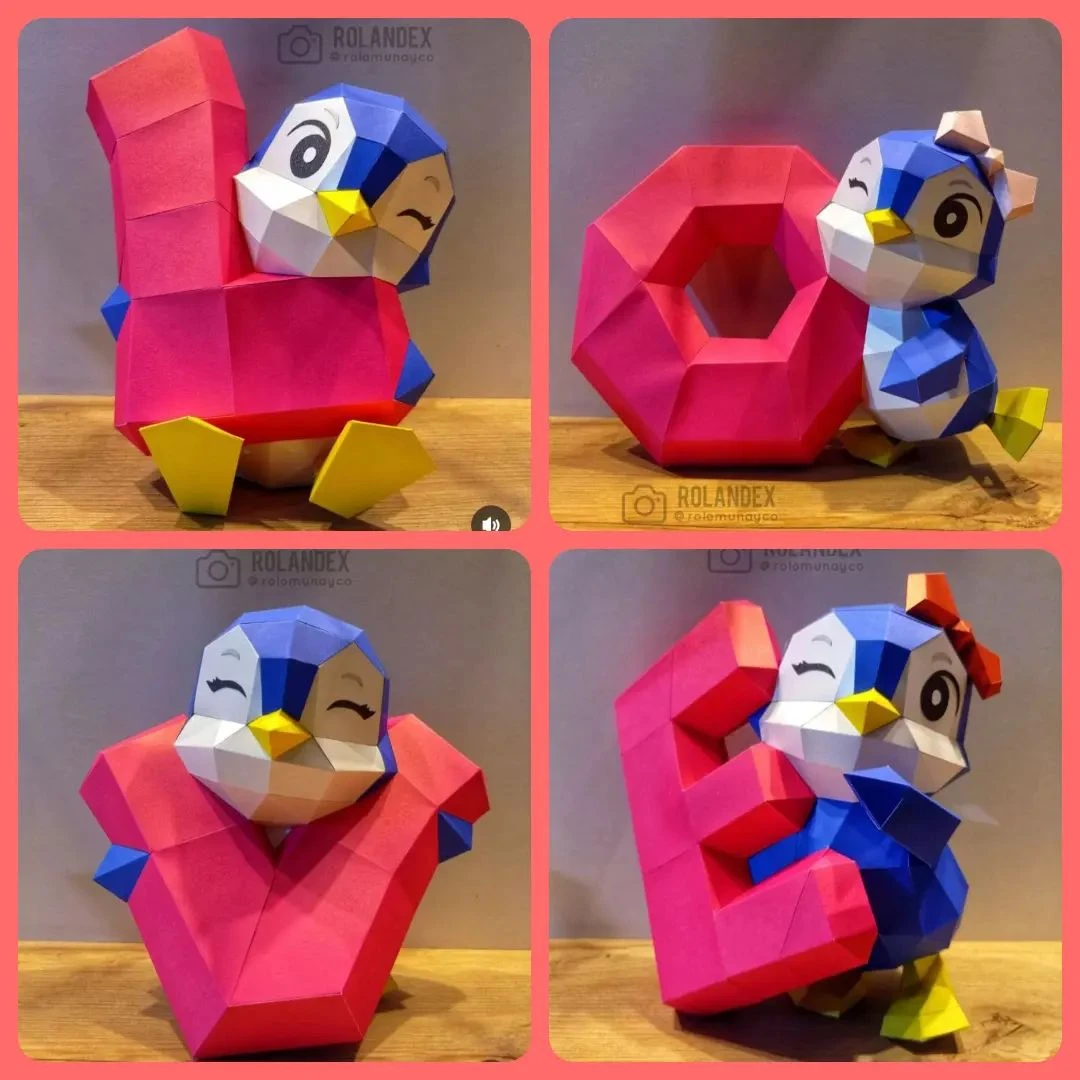 Penguins in LOVE Low Poly Papercraft