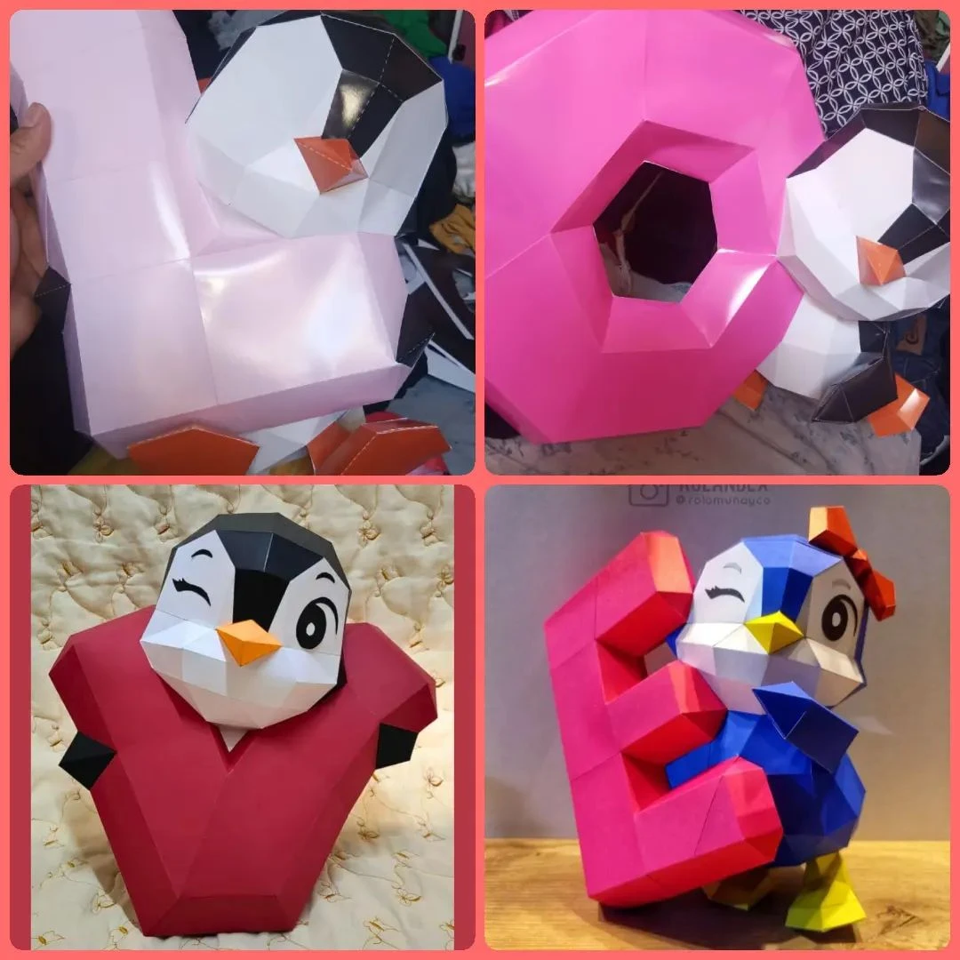 Penguins in LOVE Low Poly Papercraft