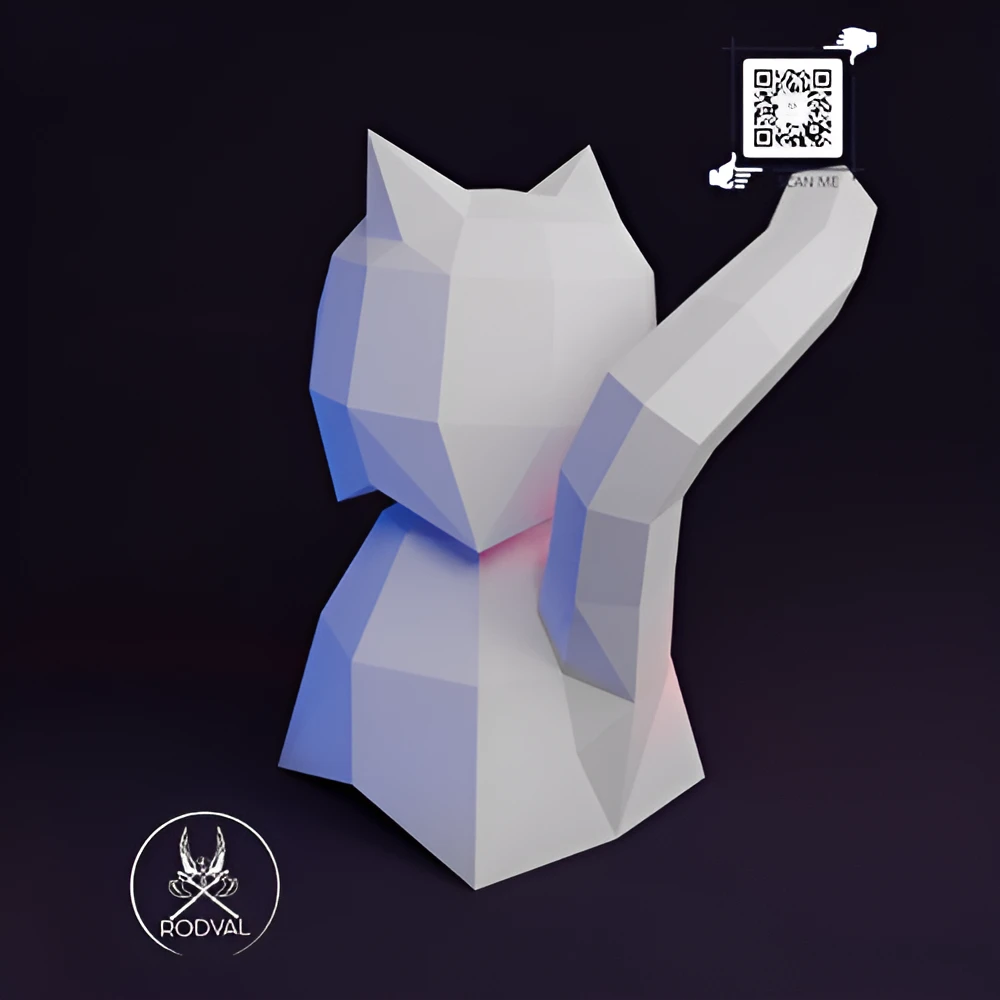 HALLOWEEN GHOST CAT WOOBLE HEAD, Papercraft, Template, DIY, Paper, Low Poly, Holiday, 3D Model, Pdf Low Poply, October, Carnival, Halloween