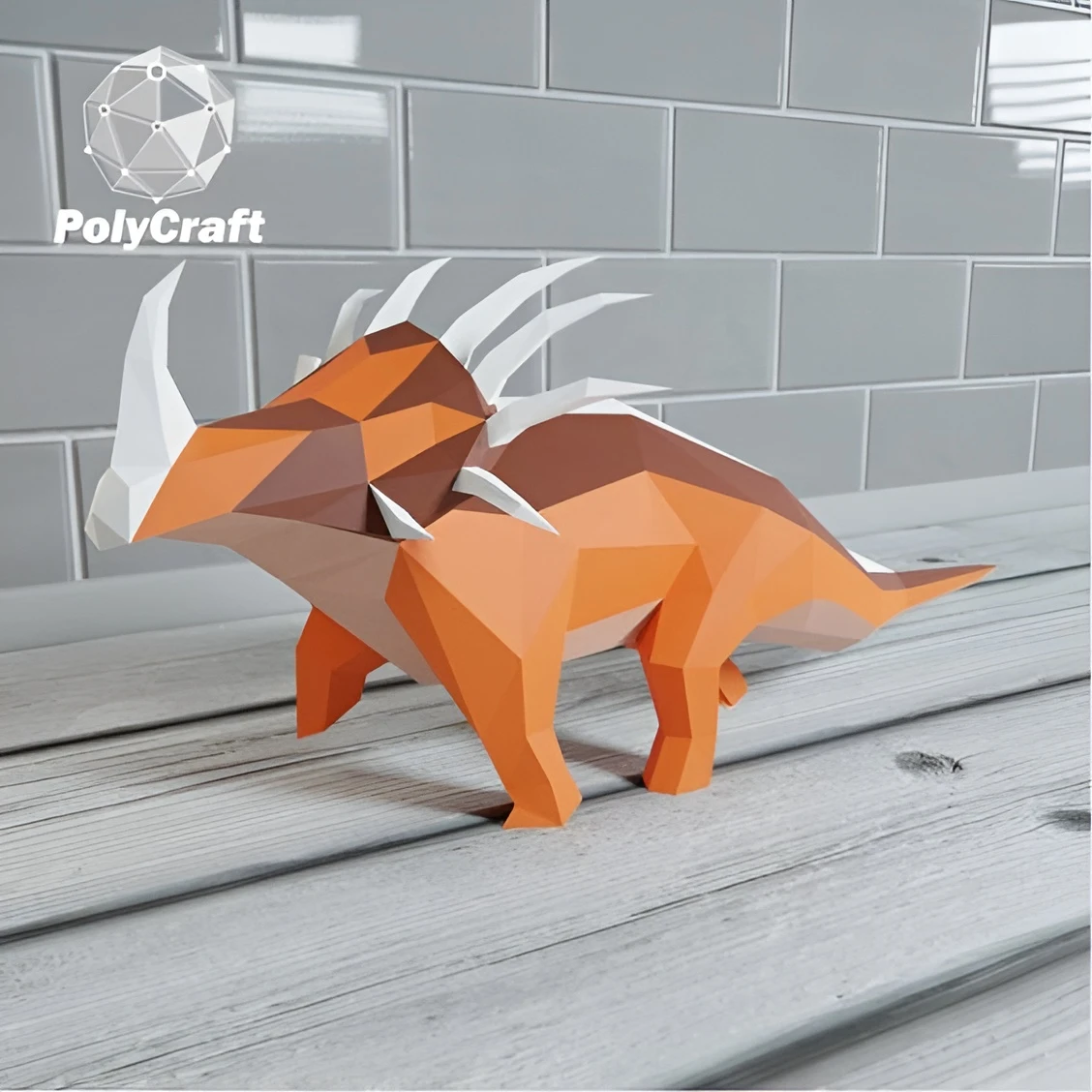 Papercraft dinosaur Triceratops, 3D Low Poly Paper sculpture DIY, jurassic park, gift Decor for home and office, pepakura pattern template