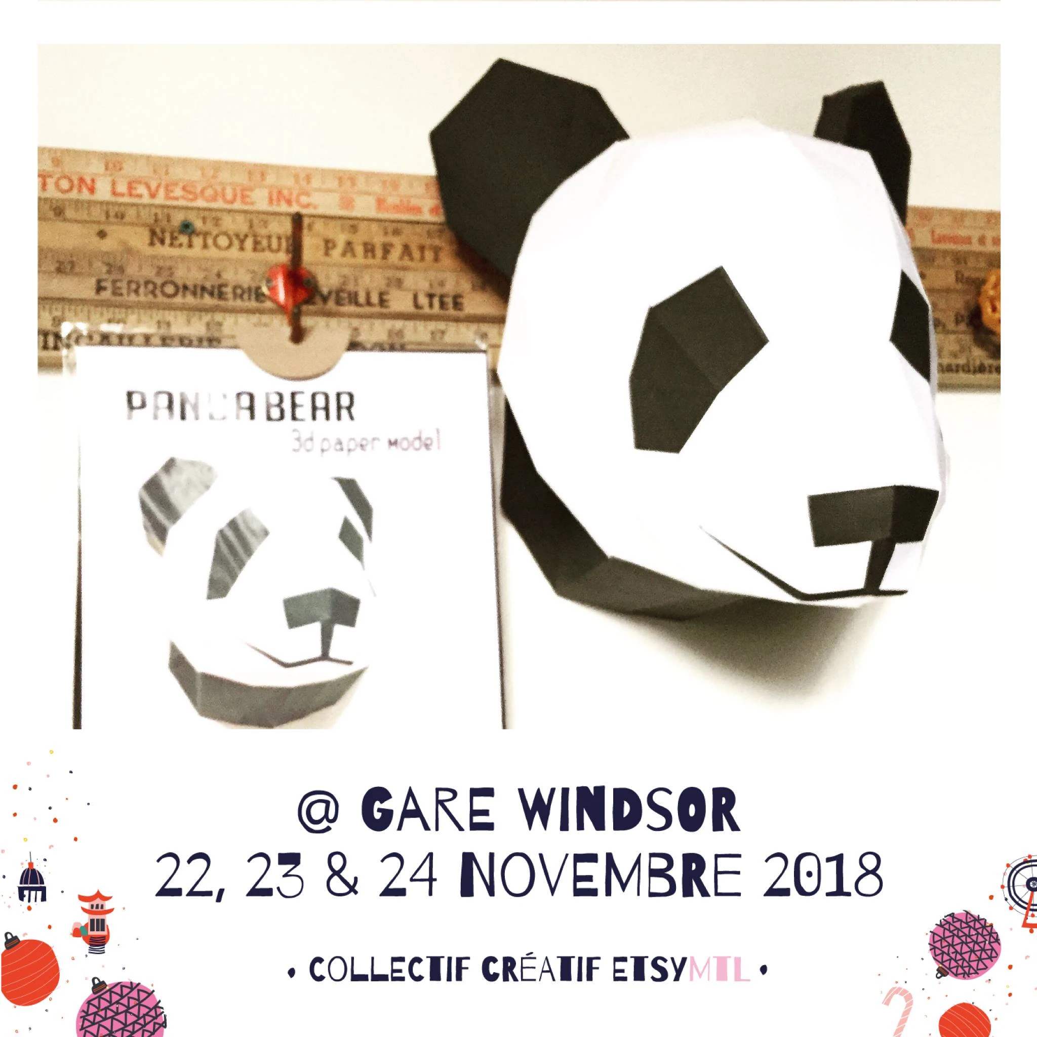 Panda Head papercraft. You get PDF digital file templates and instructions for these DIY modern paper sculpture.