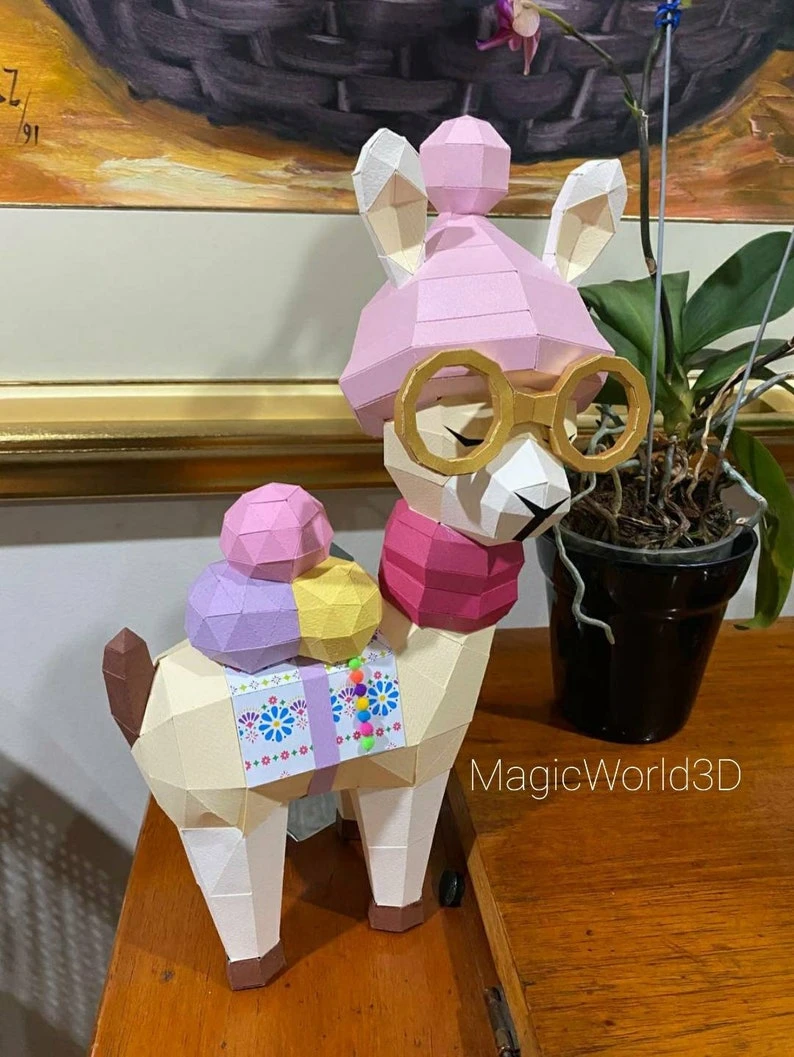 Baby Llama Version 2, LLama bebé Versión 2 Low Poly, Papercraft, PDF template, Paper model, Sculpture, 3D puzzle, Polygonal model, Lowpoly