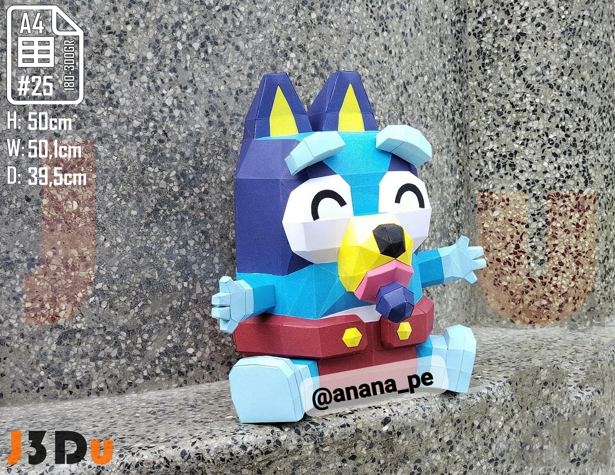 Baby Bluey Papercraft PDF, Template For office, Room, Decor, DIY gift for friends, family, Low poly Paper, Paper Craft 3D kit by J3Du