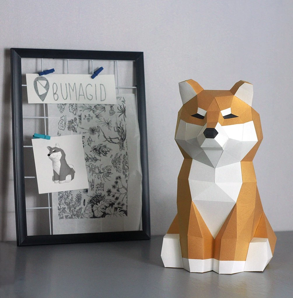 Shiba Inu Dog sitting for Creative Crafts & Decor, PDF Template, Paper Sculpture, DIY, Pepakura Pattern, Handmade, Papercraft, Lowpoly, Lowpoly Papercraft, BUMAGID