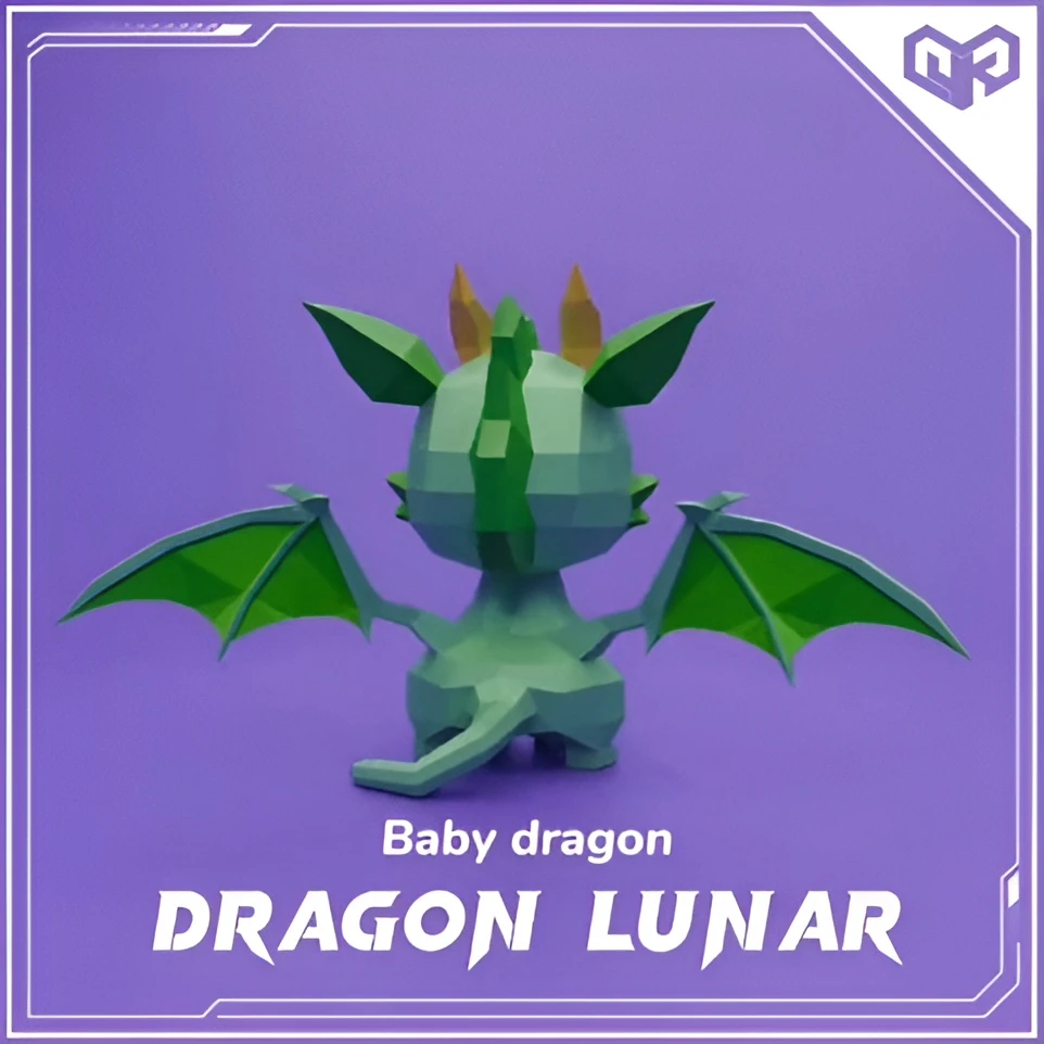 Baby Dragon - Dragon Lunar Low poly Papercraft | OchkoArtDesign