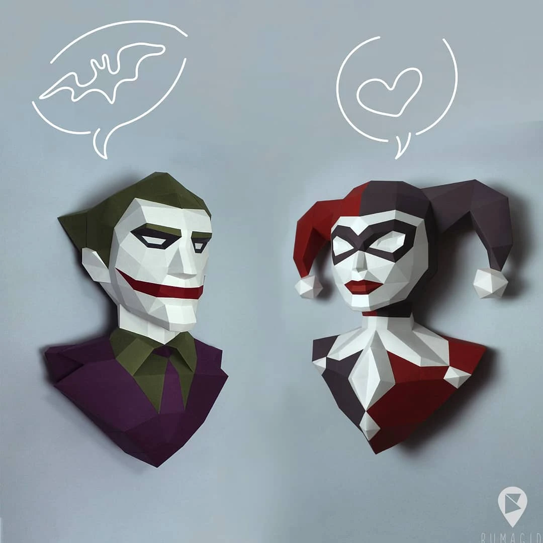 Joker for Creative Crafts & Decor, PDF Template, Paper Sculpture, DIY, Pepakura Pattern, Handmade, Papercraft, Lowpoly, Lowpoly Papercraft, BUMAGID