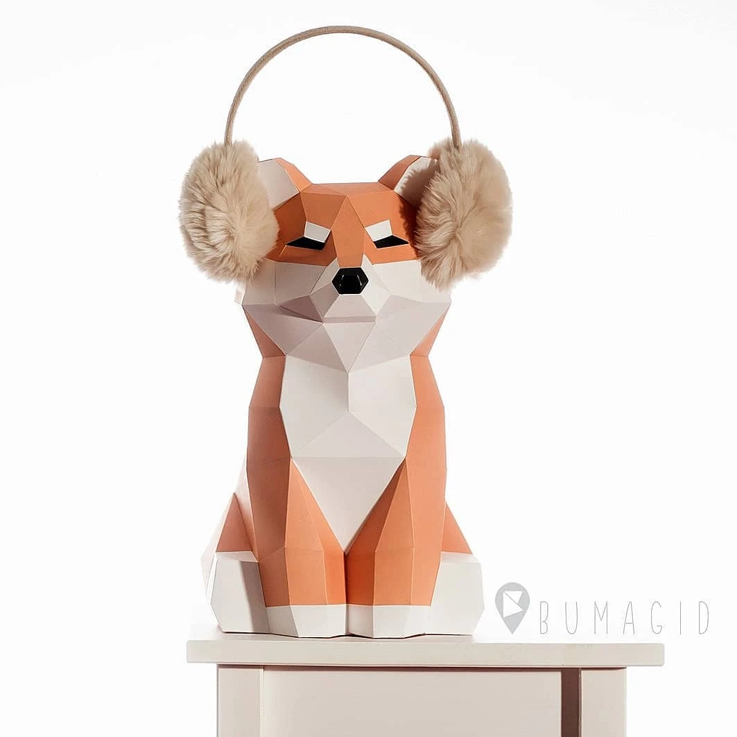 Shiba Inu Dog sitting for Creative Crafts & Decor, PDF Template, Paper Sculpture, DIY, Pepakura Pattern, Handmade, Papercraft, Lowpoly, Lowpoly Papercraft, BUMAGID