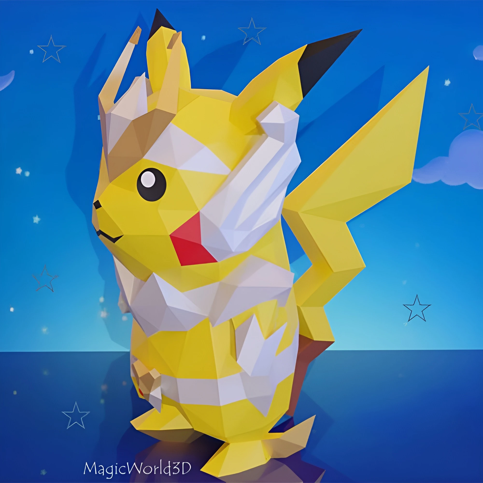 Pikachu Seiya, Pokemon, Saint Seiya, Low Poly, Papercraft, PDF template, Paper model, Sculpture, 3D puzzle, Polygonal model, Lowpoly