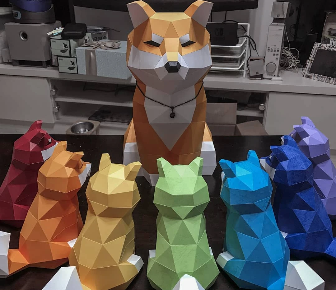 Shiba Inu Dog sitting for Creative Crafts & Decor, PDF Template, Paper Sculpture, DIY, Pepakura Pattern, Handmade, Papercraft, Lowpoly, Lowpoly Papercraft, BUMAGID