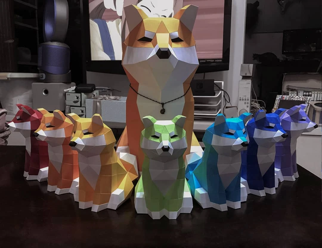 Shiba Inu Dog sitting for Creative Crafts & Decor, PDF Template, Paper Sculpture, DIY, Pepakura Pattern, Handmade, Papercraft, Lowpoly, Lowpoly Papercraft, BUMAGID