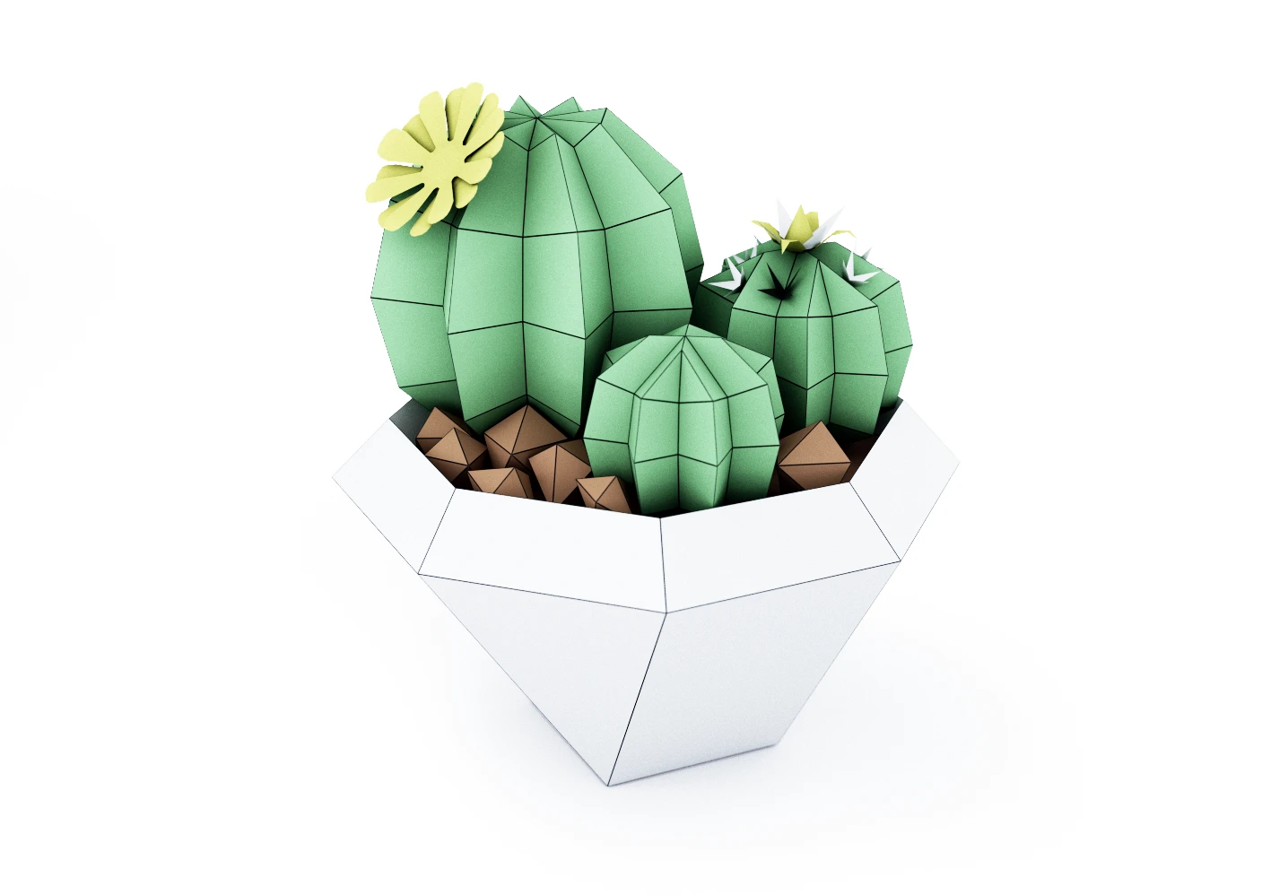 Mini Cactus In Vase PDF Template, Low Poly, Paper Sculpture, DIY, Pepakura Pattern, Handmade, Papercraft, Lowpoly, Lowpoly Papercraft, HBPAPERstuff