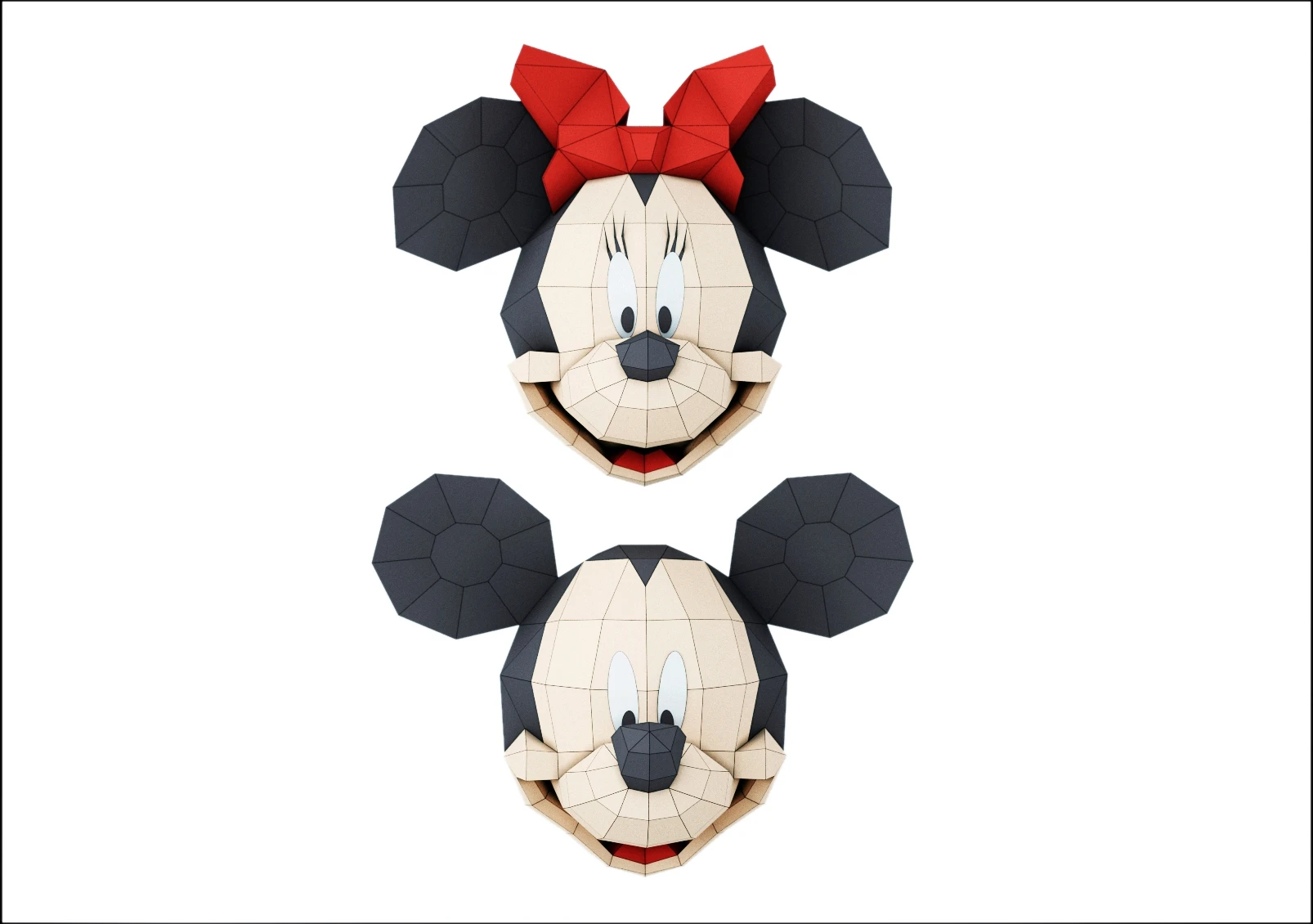 Mickey Mouse Head PDF Template, Low Poly, Paper Sculpture, DIY, Pepakura Pattern, Handmade, Papercraft, Lowpoly, Lowpoly Papercraft, HBPAPERstuff