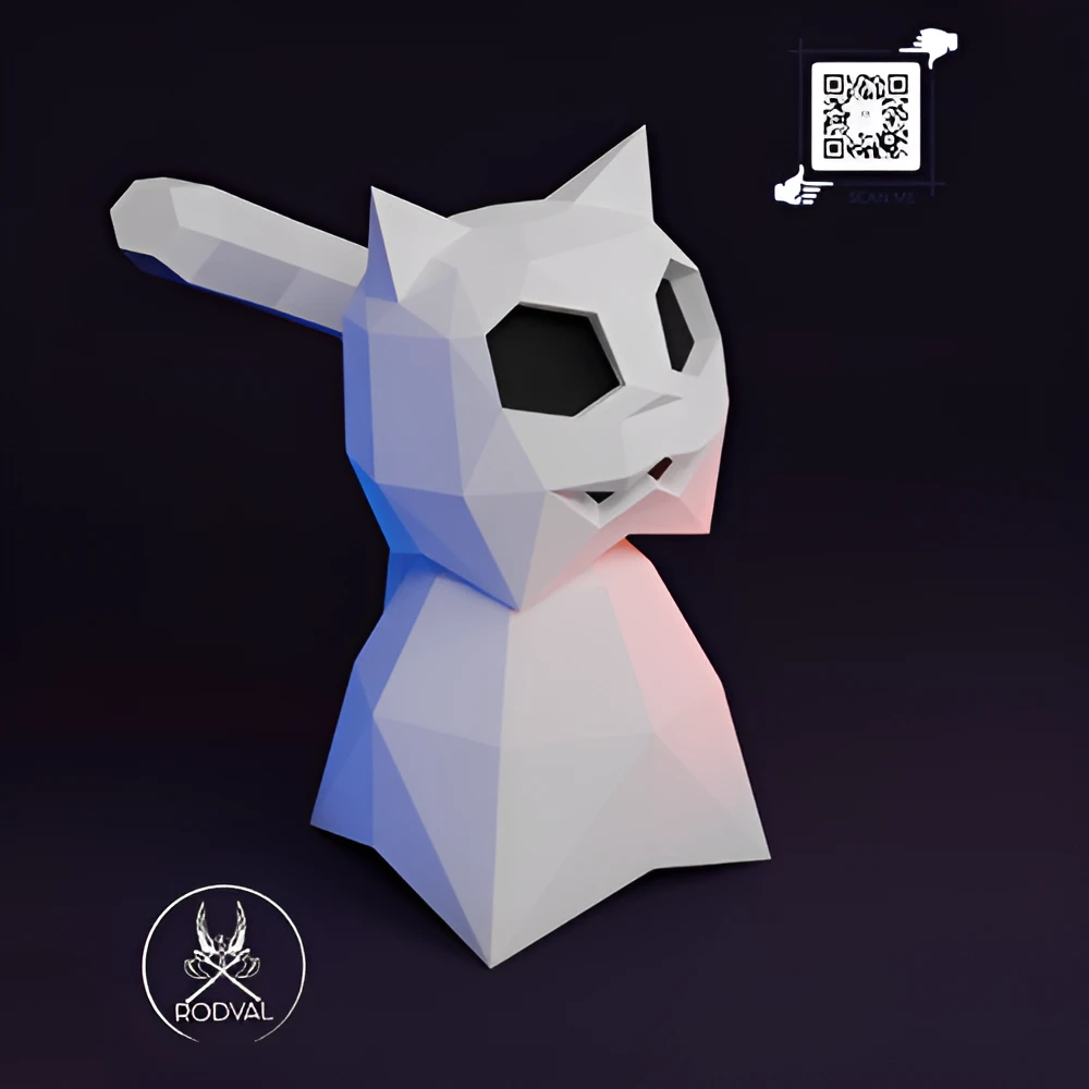 HALLOWEEN GHOST CAT WOOBLE HEAD, Papercraft, Template, DIY, Paper, Low Poly, Holiday, 3D Model, Pdf Low Poply, October, Carnival, Halloween