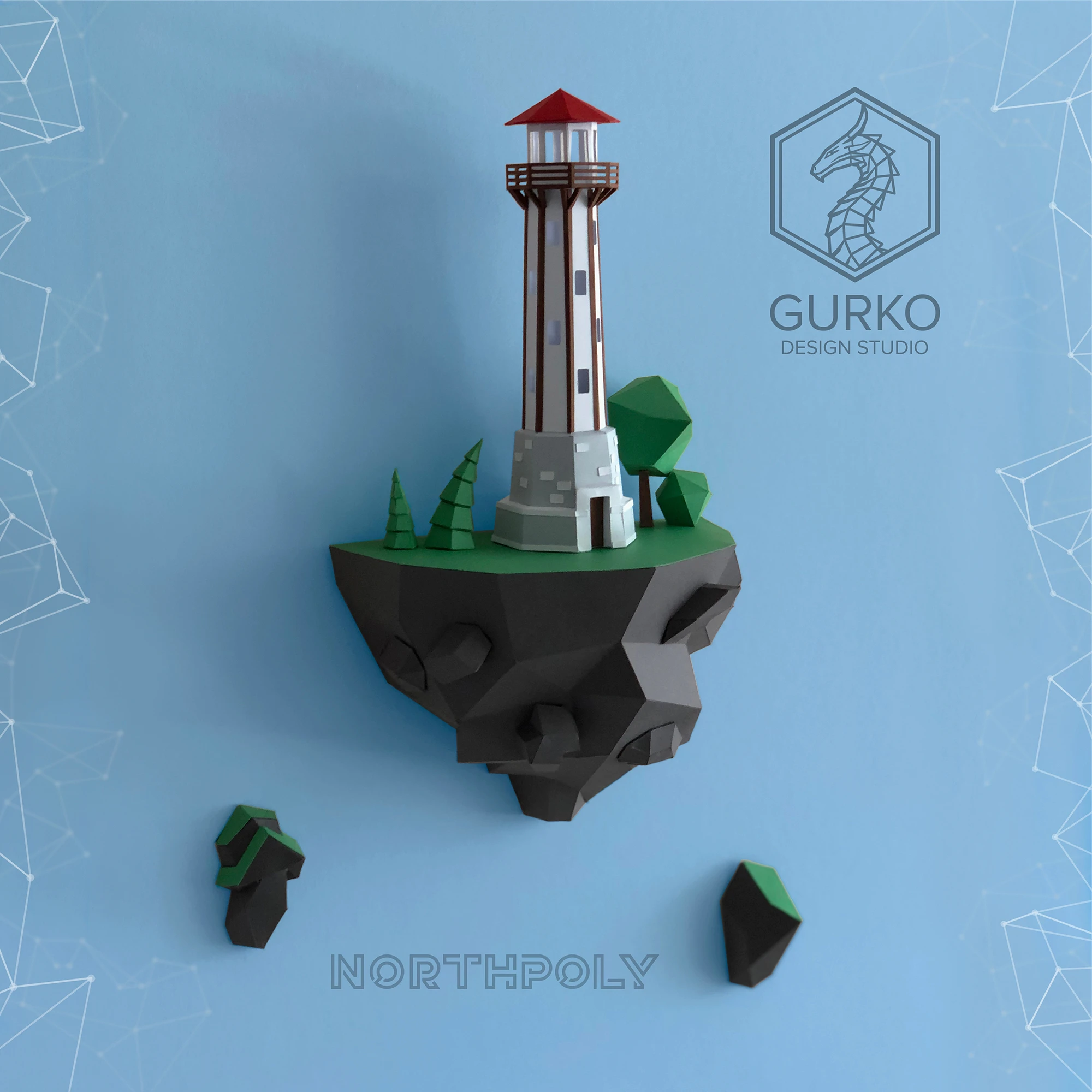 Papercraft Flying Island. Lighthouse, Pdf, Gurko, Pepakura, Template, 3D Origami, Paper Sculpture, Low Poly, DIY Craft