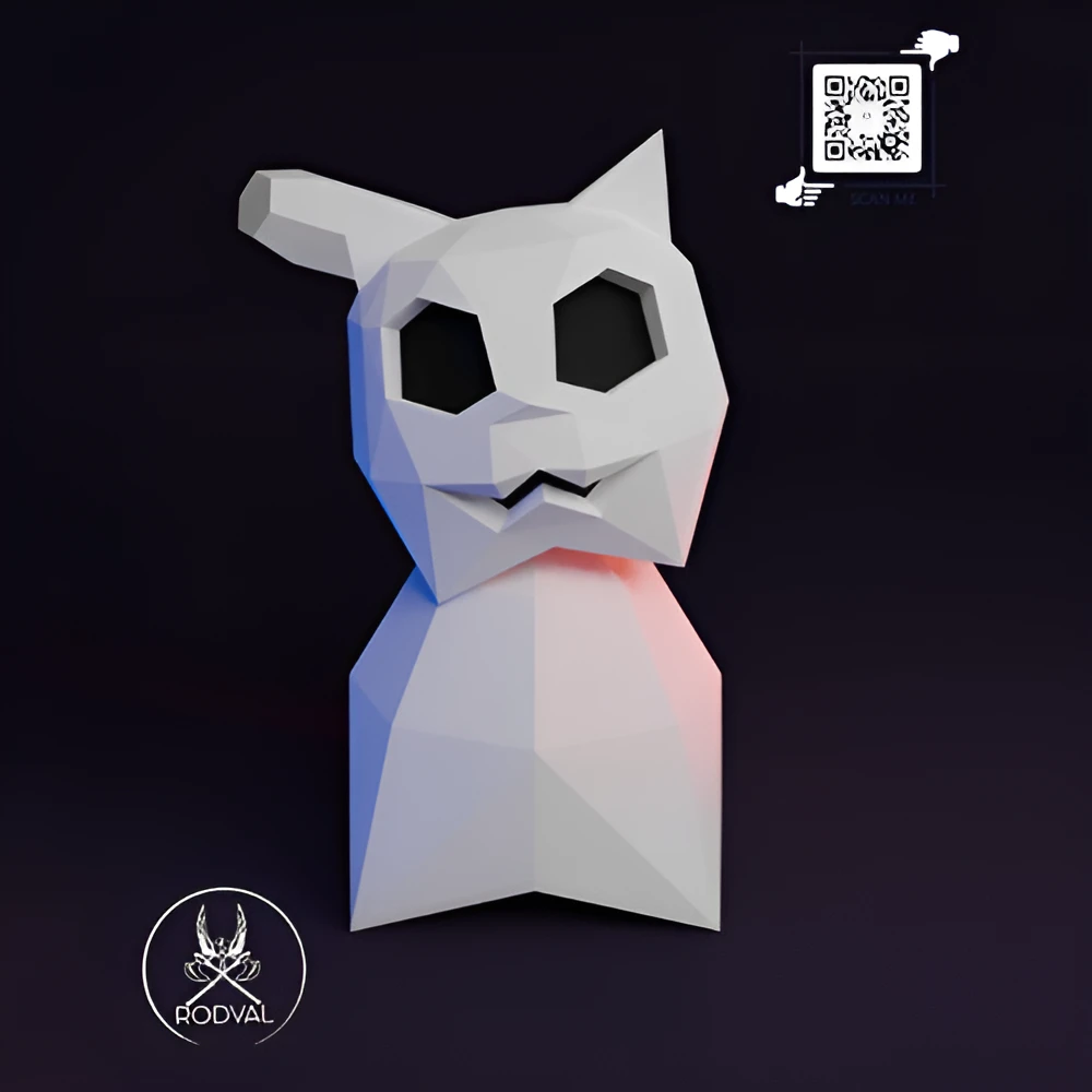 HALLOWEEN GHOST CAT WOOBLE HEAD, Papercraft, Template, DIY, Paper, Low Poly, Holiday, 3D Model, Pdf Low Poply, October, Carnival, Halloween