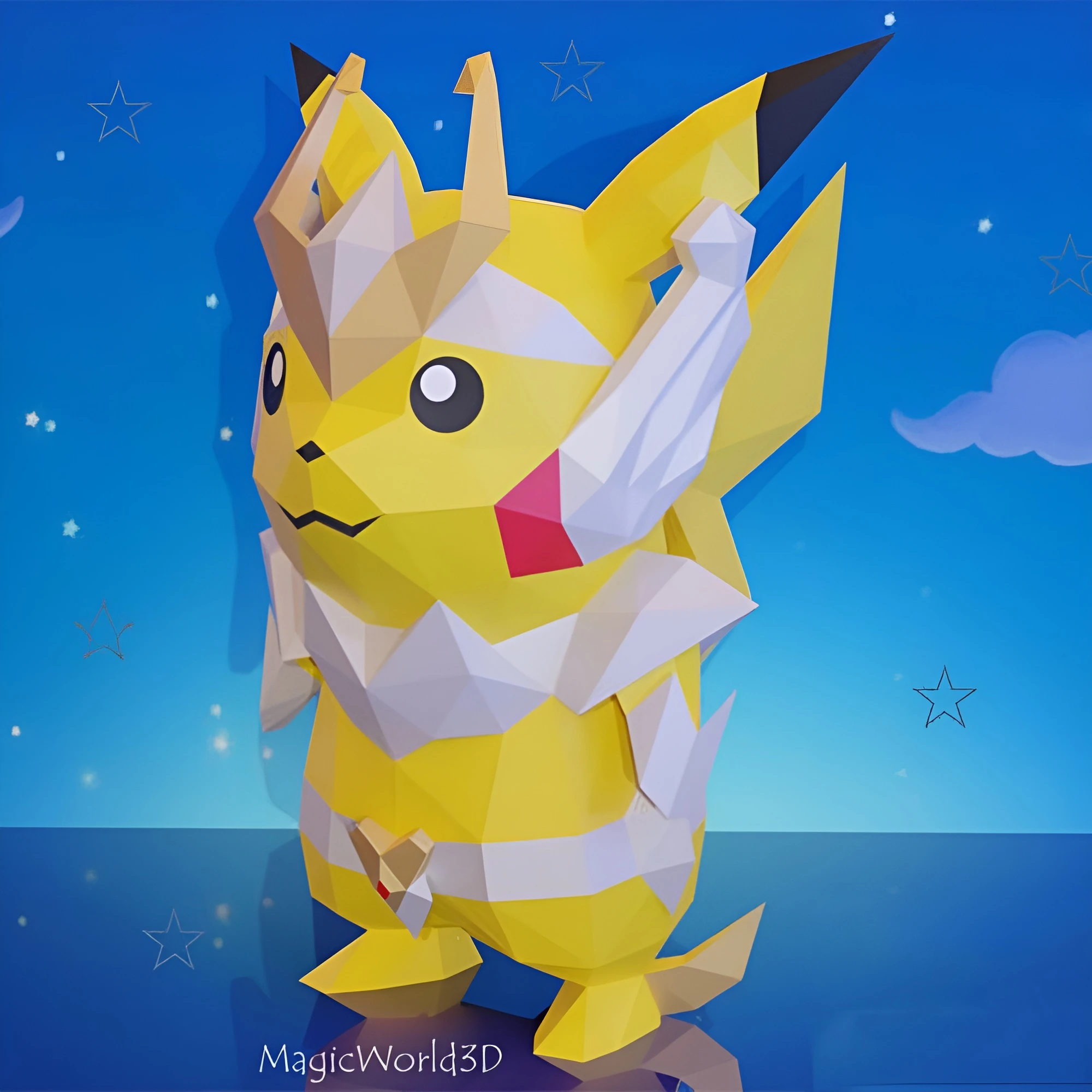 Pikachu Seiya, Pokemon, Saint Seiya, Low Poly, Papercraft, PDF template, Paper model, Sculpture, 3D puzzle, Polygonal model, Lowpoly