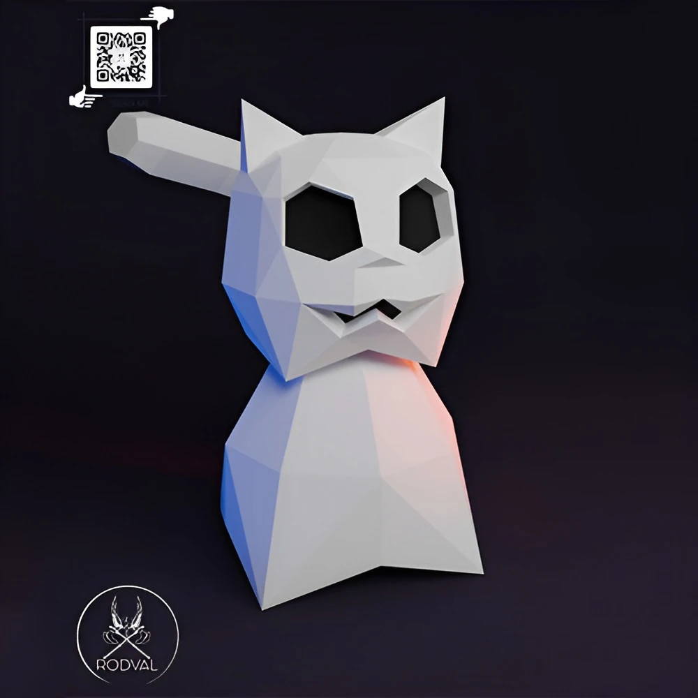 HALLOWEEN GHOST CAT WOOBLE HEAD, Papercraft, Template, DIY, Paper, Low Poly, Holiday, 3D Model, Pdf Low Poply, October, Carnival, Halloween