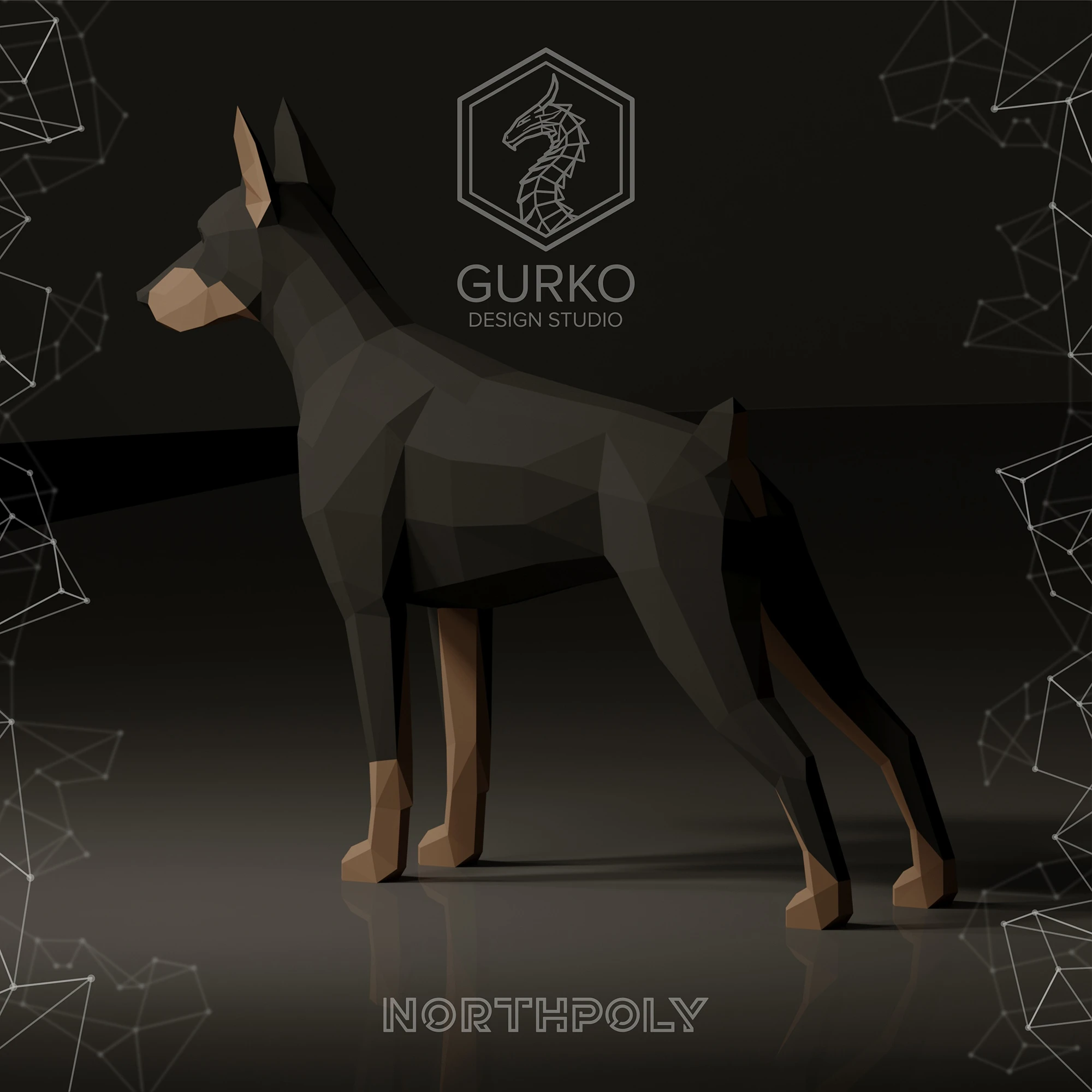 Dobermann Papercraft, Dog, Pdf, Gurko, Pepakura, Template, 3D Origami, Paper Sculpture, Low Poly, DIY Craft