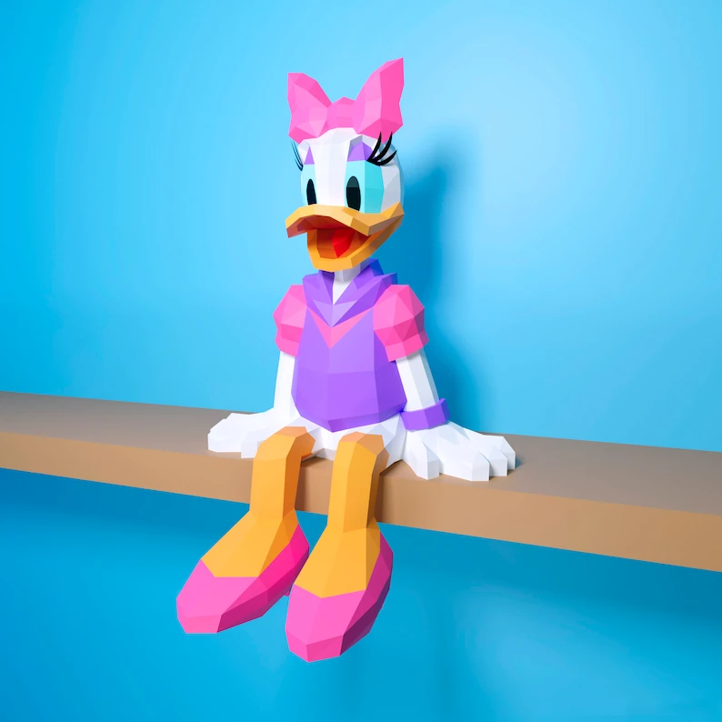 Papercraft Daisy Duck, DIY PDF, SVG, DXF, Low Poly, origami, Pepakura, Paper Model, 3D